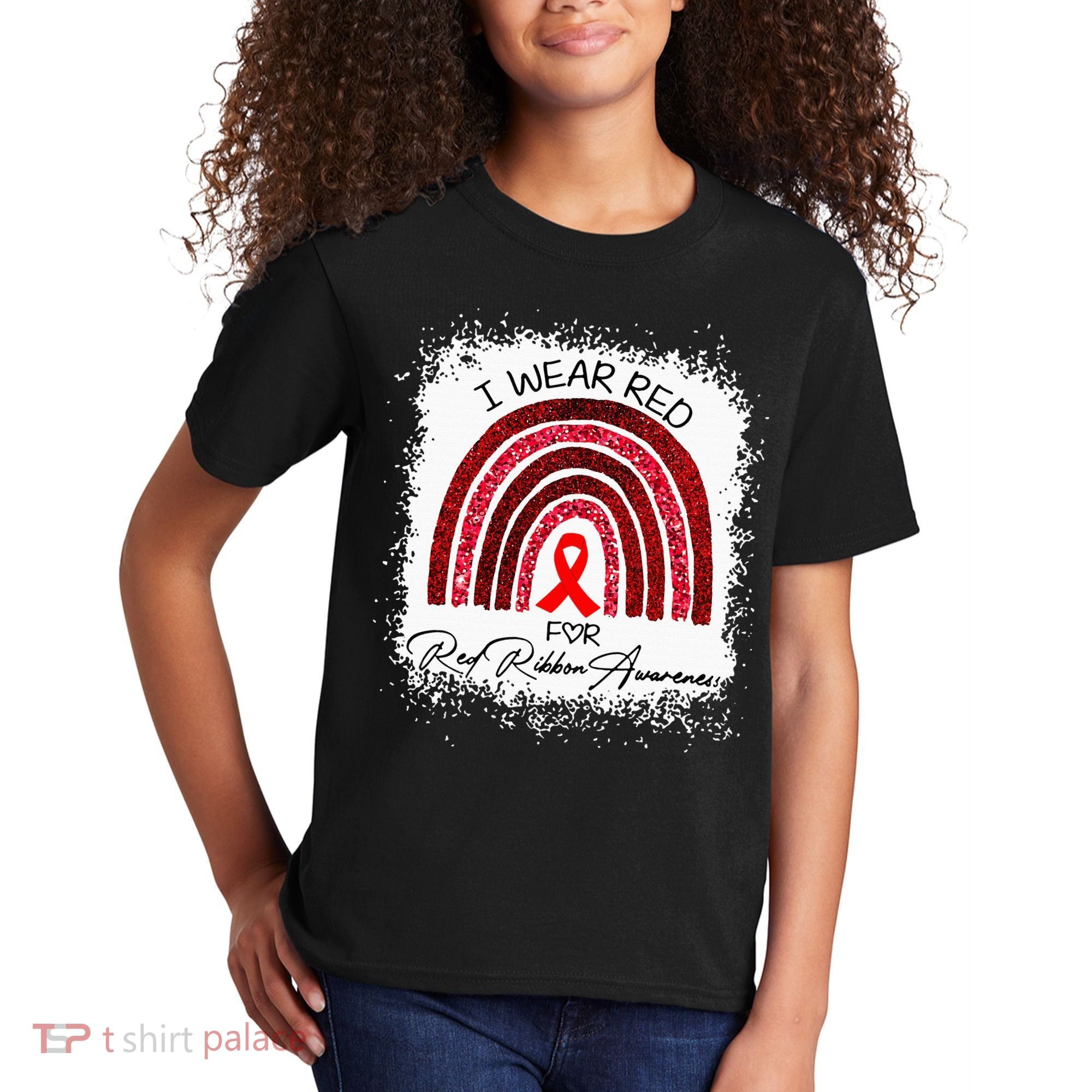 Bleached We Wear Red For Red Ribbon Week Awareness Rainbow Kids T-Shirt