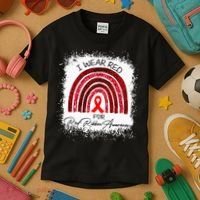 Bleached We Wear Red For Red Ribbon Week Awareness Rainbow Kids T-Shirt thumb 3