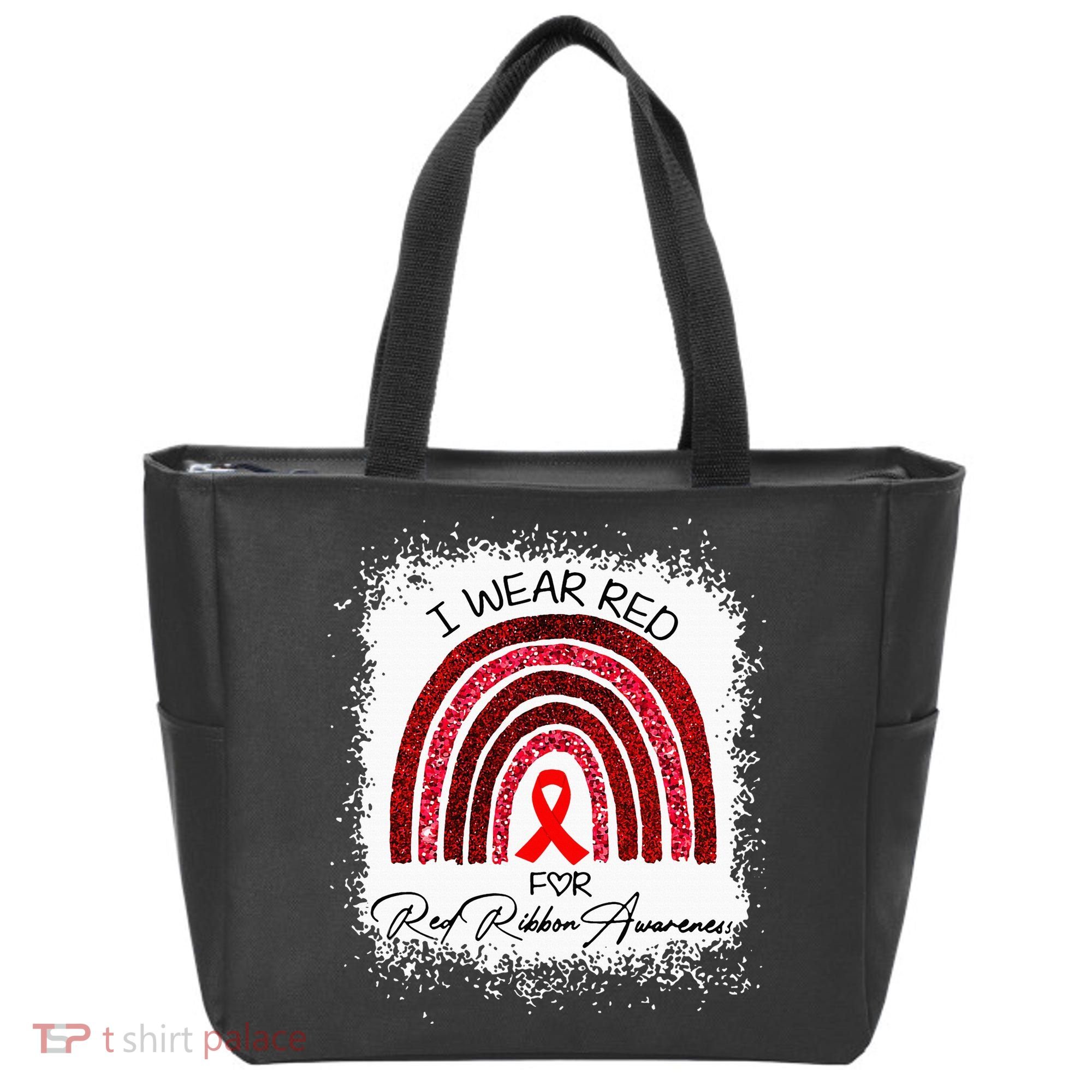 Bleached We Wear Red For Red Ribbon Week Awareness Rainbow Tote Bag