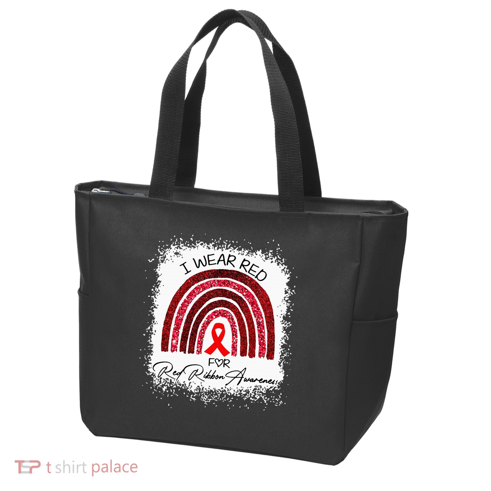 Bleached We Wear Red For Red Ribbon Week Awareness Rainbow Tote Bag