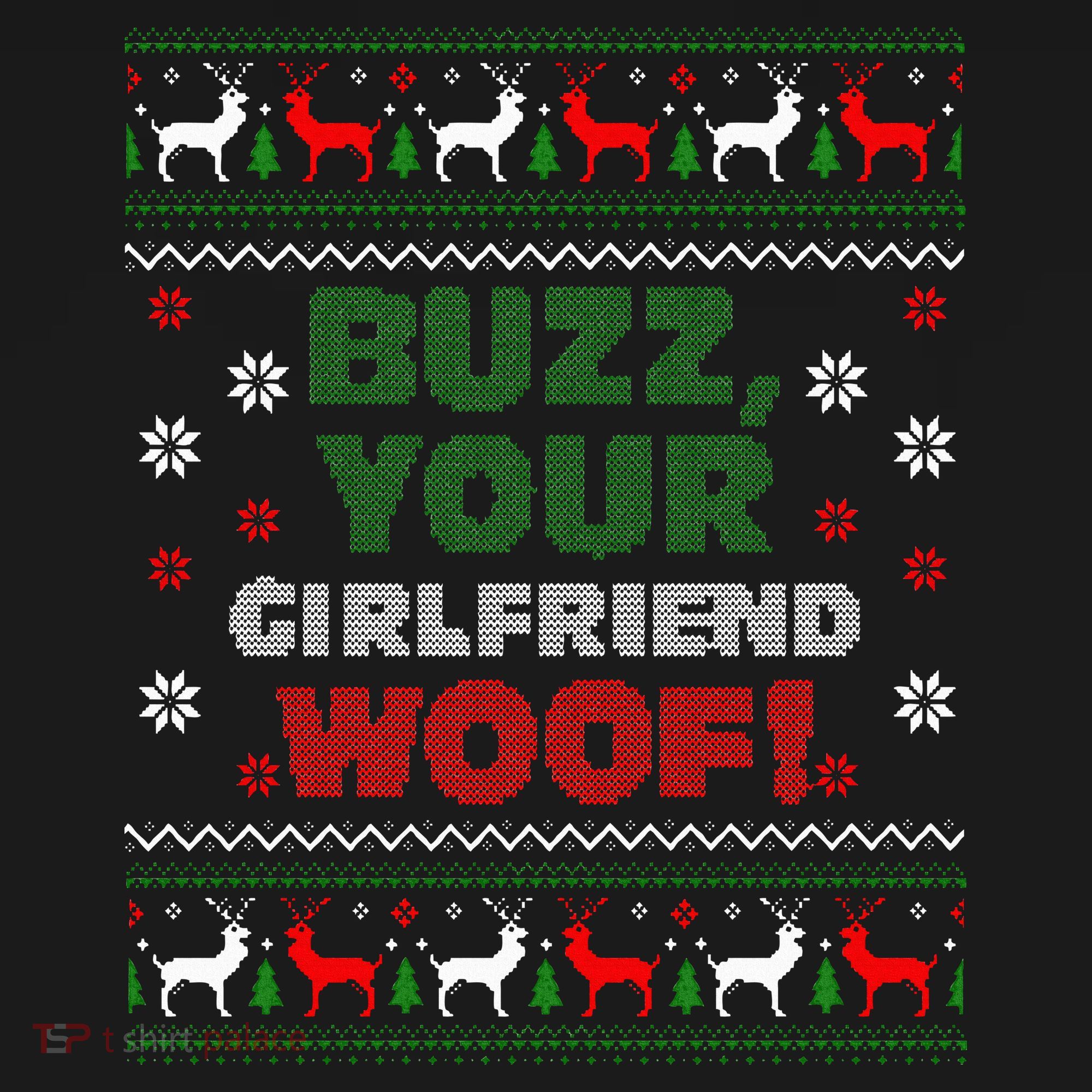 Buzz Xmas Your Girlfriend Woof! Ugly Christmas Sweater Women's Tank Top