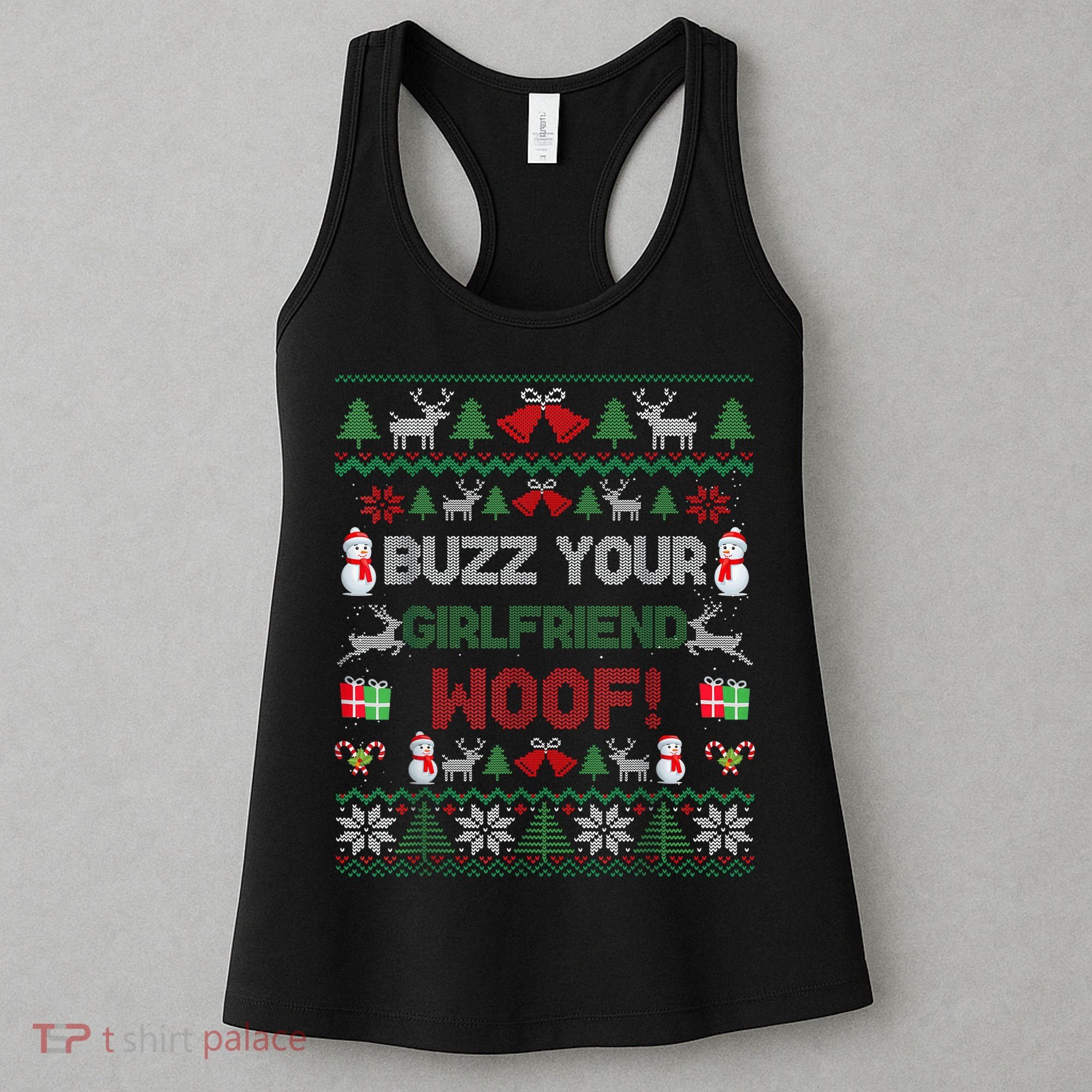 Buzz Xmas Your Girlfriend Woof! Ugly Christmas Sweater Women's Tank Top