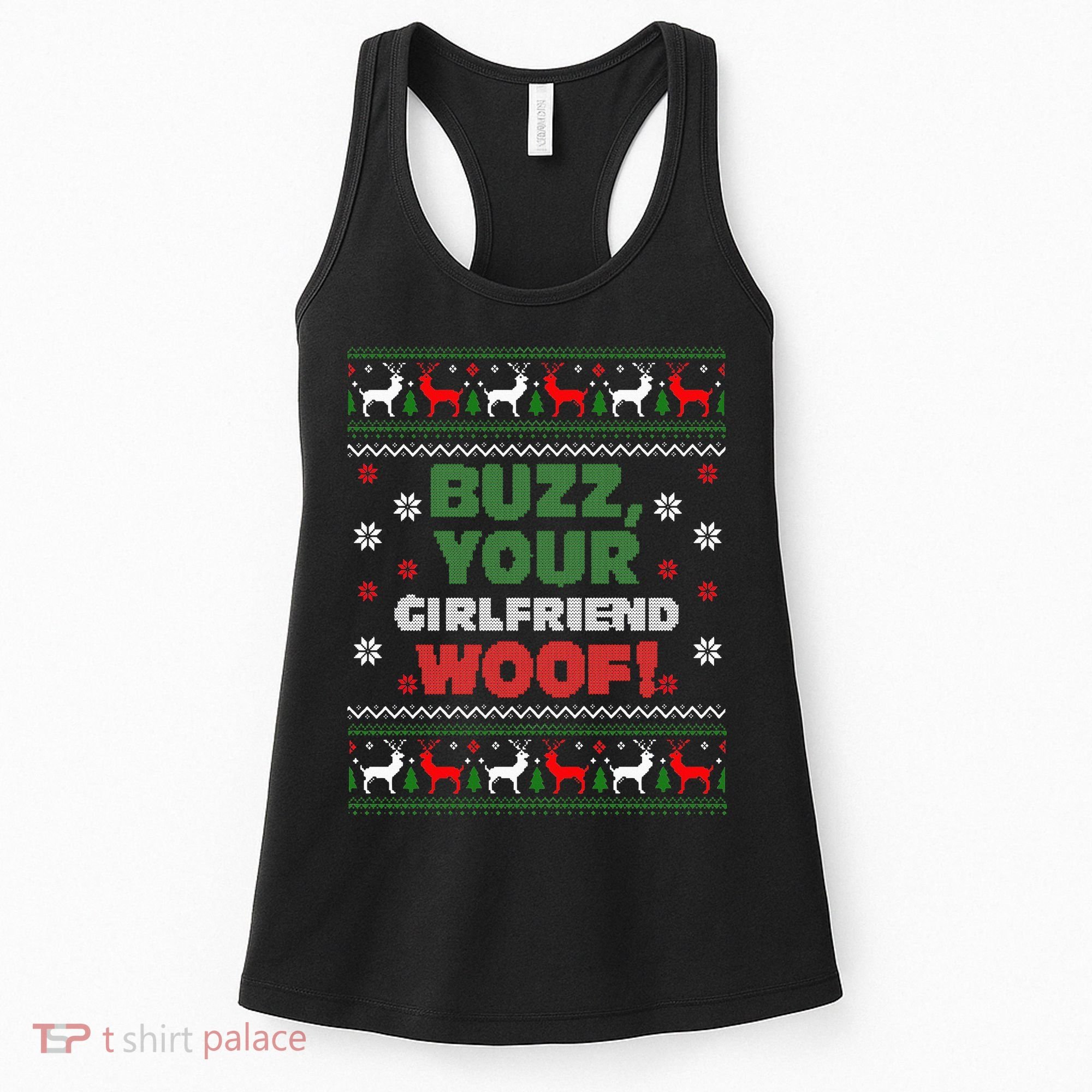 Buzz Xmas Your Girlfriend Woof! Ugly Christmas Sweater Women's Tank Top