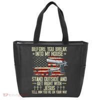 Before You Break Into My House Jesus Gun Rights On Back Tote Bag thumb 0