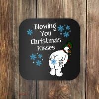 Blowing You Christmas Kisses Funny Snowman Coaster thumb 0