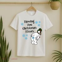 Blowing You Christmas Kisses Funny Snowman T-Shirt thumb 2