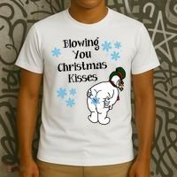 Blowing You Christmas Kisses Funny Snowman T-Shirt thumb 3