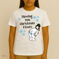 Blowing You Christmas Kisses Funny Snowman T-Shirt thumb 4