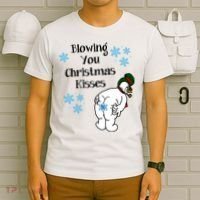Blowing You Christmas Kisses Funny Snowman T-Shirt thumb 6