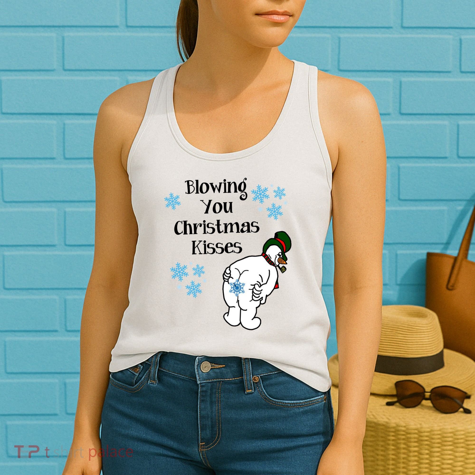 Blowing You Christmas Kisses Funny Snowman Women's Tank Top