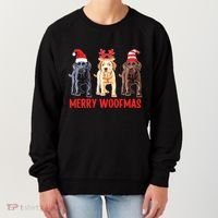 Black Yellow Chocolate Lab Christmas Labrador Merry Woofmas Gift Women's Sweatshirt thumb 0