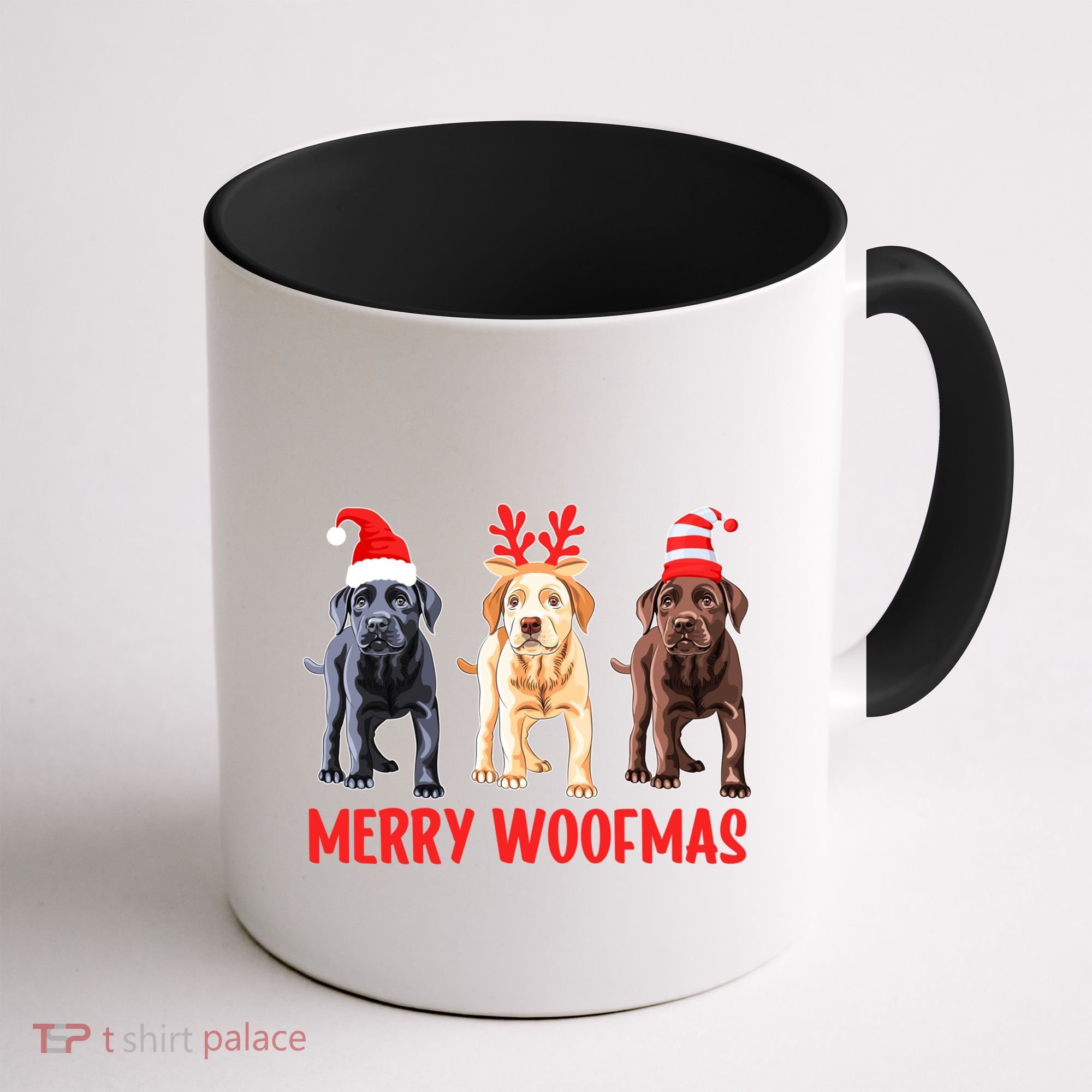 Black Yellow Chocolate Lab Christmas Labrador Merry Woofmas Gift Coffee Mug