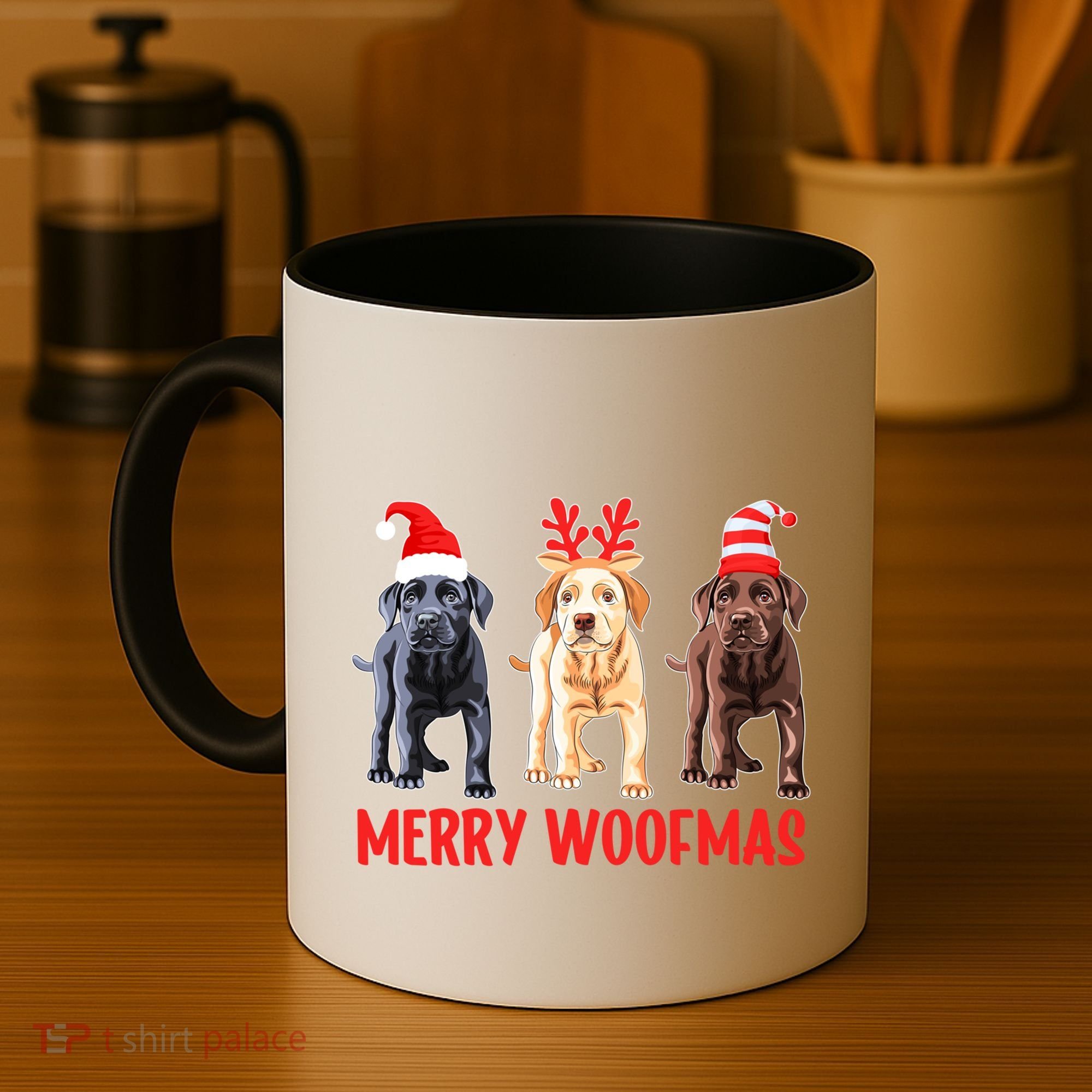 Black Yellow Chocolate Lab Christmas Labrador Merry Woofmas Gift Coffee Mug