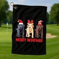 Black Yellow Chocolate Lab Christmas Labrador Merry Woofmas Gift Golf Towel thumb 1
