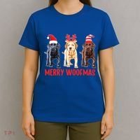 Black Yellow Chocolate Lab Christmas Labrador Merry Woofmas Gift T-Shirt thumb 4