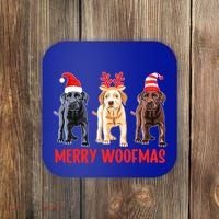 Black Yellow Chocolate Lab Christmas Labrador Merry Woofmas Gift Coaster thumb 0