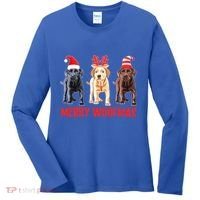 Black Yellow Chocolate Lab Christmas Labrador Merry Woofmas Gift Women's Long Sleeve Shirt thumb 0