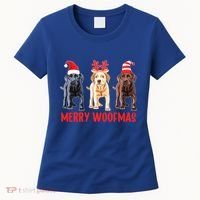 Black Yellow Chocolate Lab Christmas Labrador Merry Woofmas Gift Women's T-Shirt thumb 0