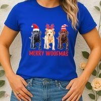 Black Yellow Chocolate Lab Christmas Labrador Merry Woofmas Gift Women's T-Shirt thumb 2