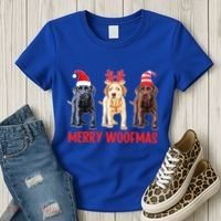 Black Yellow Chocolate Lab Christmas Labrador Merry Woofmas Gift Women's T-Shirt thumb 3