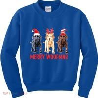Black Yellow Chocolate Lab Christmas Labrador Merry Woofmas Gift Kids Sweatshirt thumb 0