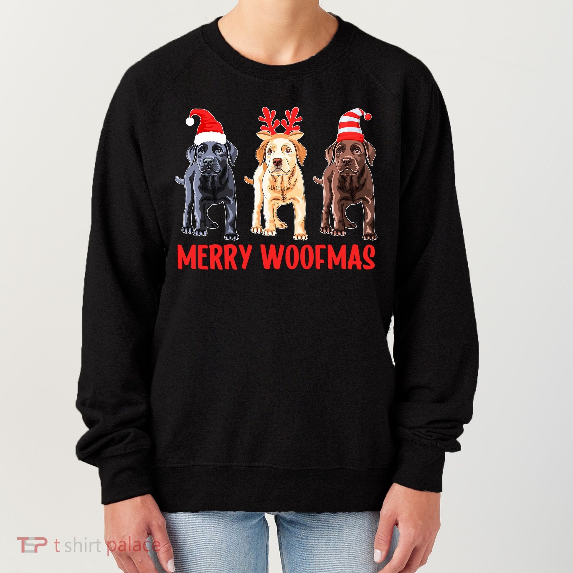 Black Yellow Chocolate Lab Christmas Labrador Merry Woofmas Gift Women's Sweatshirt