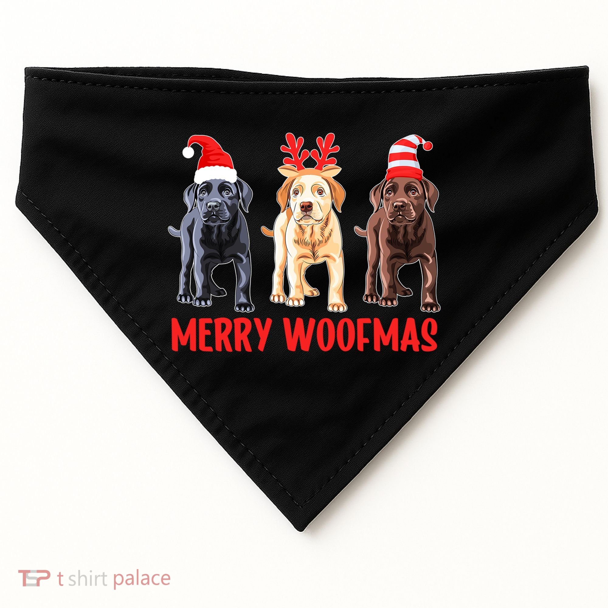Black Yellow Chocolate Lab Christmas Labrador Merry Woofmas Gift USA-Made Doggie Bandana