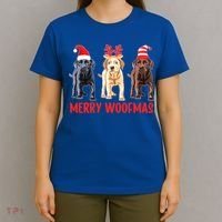 Black Yellow Chocolate Lab Christmas Labrador Merry Woofmas Gift T-Shirt thumb 4