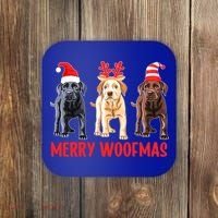 Black Yellow Chocolate Lab Christmas Labrador Merry Woofmas Gift Coaster thumb 0