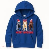 Black Yellow Chocolate Lab Christmas Labrador Merry Woofmas Gift Kids Hoodie thumb 0