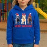 Black Yellow Chocolate Lab Christmas Labrador Merry Woofmas Gift Kids Hoodie thumb 3