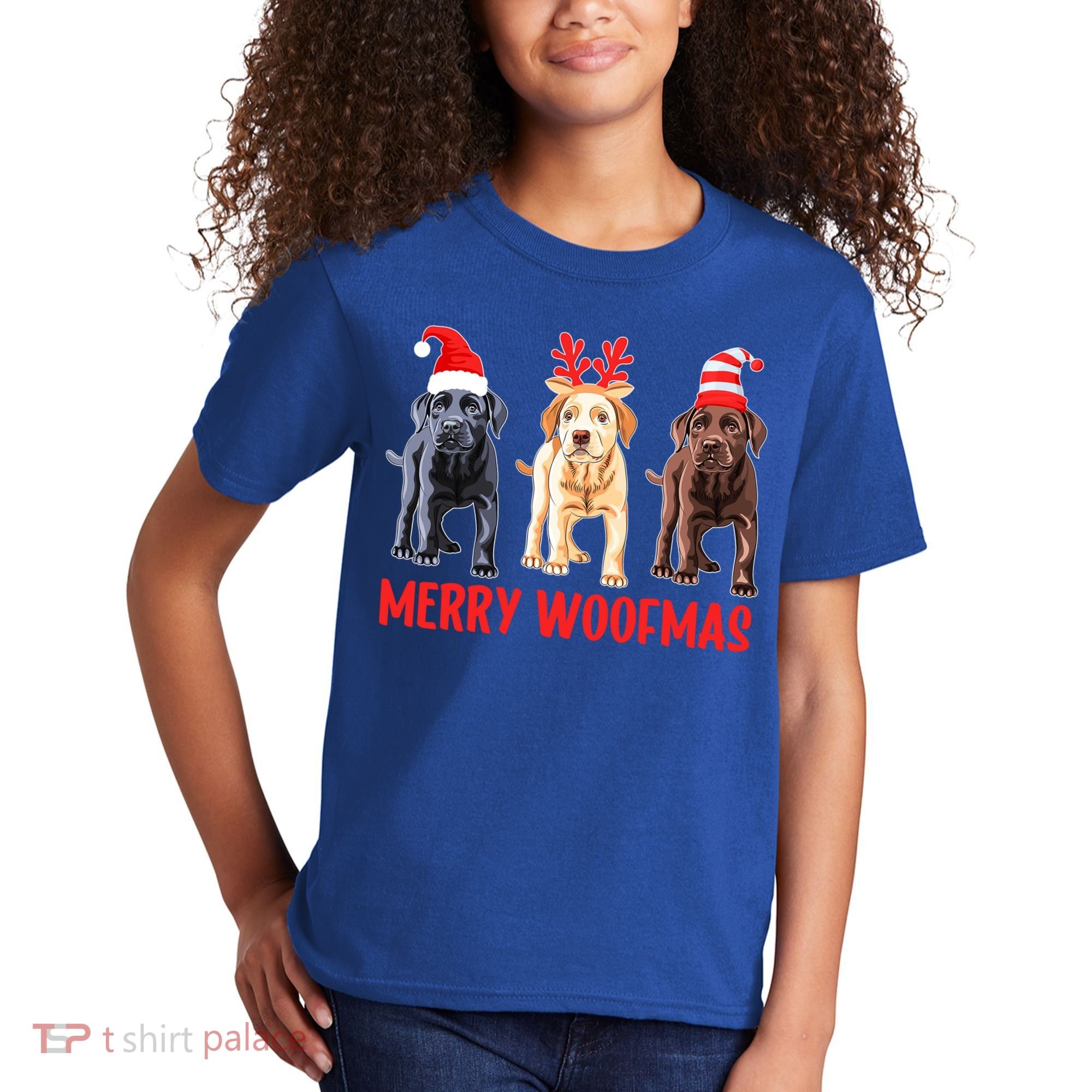 Black Yellow Chocolate Lab Christmas Labrador Merry Woofmas Gift Kids T-Shirt