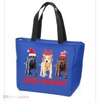 Black Yellow Chocolate Lab Christmas Labrador Merry Woofmas Gift Tote Bag thumb 3