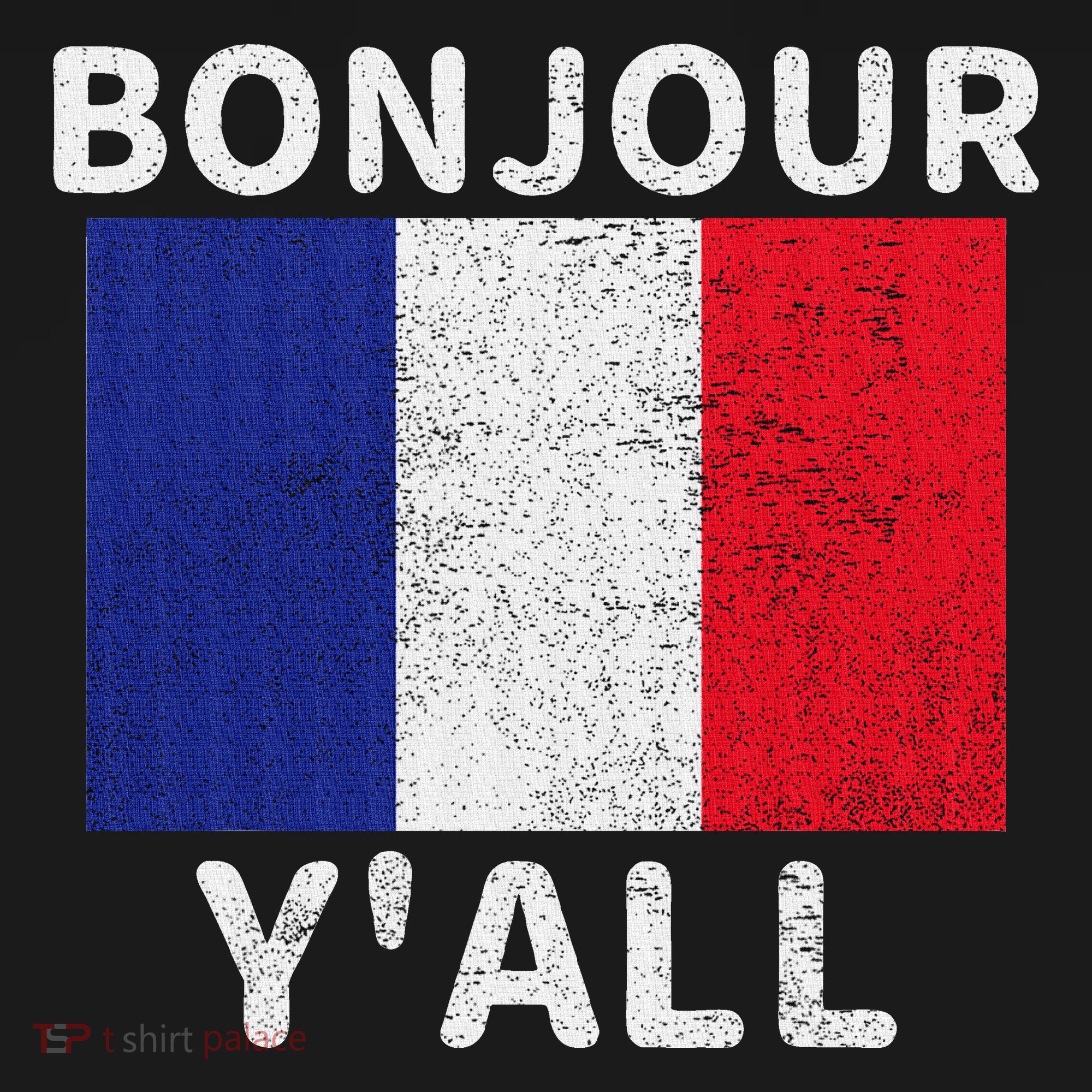 Bonjour YAll French Flag France Pride Funny Print T-Shirt