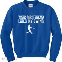 Baseball Your Girlfriend Likes My Swing Kids Sweatshirt thumb 0