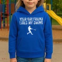 Baseball Your Girlfriend Likes My Swing Kids Hoodie thumb 3