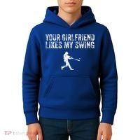 Baseball Your Girlfriend Likes My Swing Kids Hoodie thumb 4