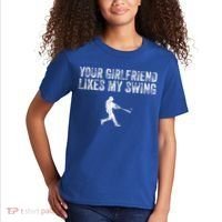 Baseball Your Girlfriend Likes My Swing Kids T-Shirt thumb 2