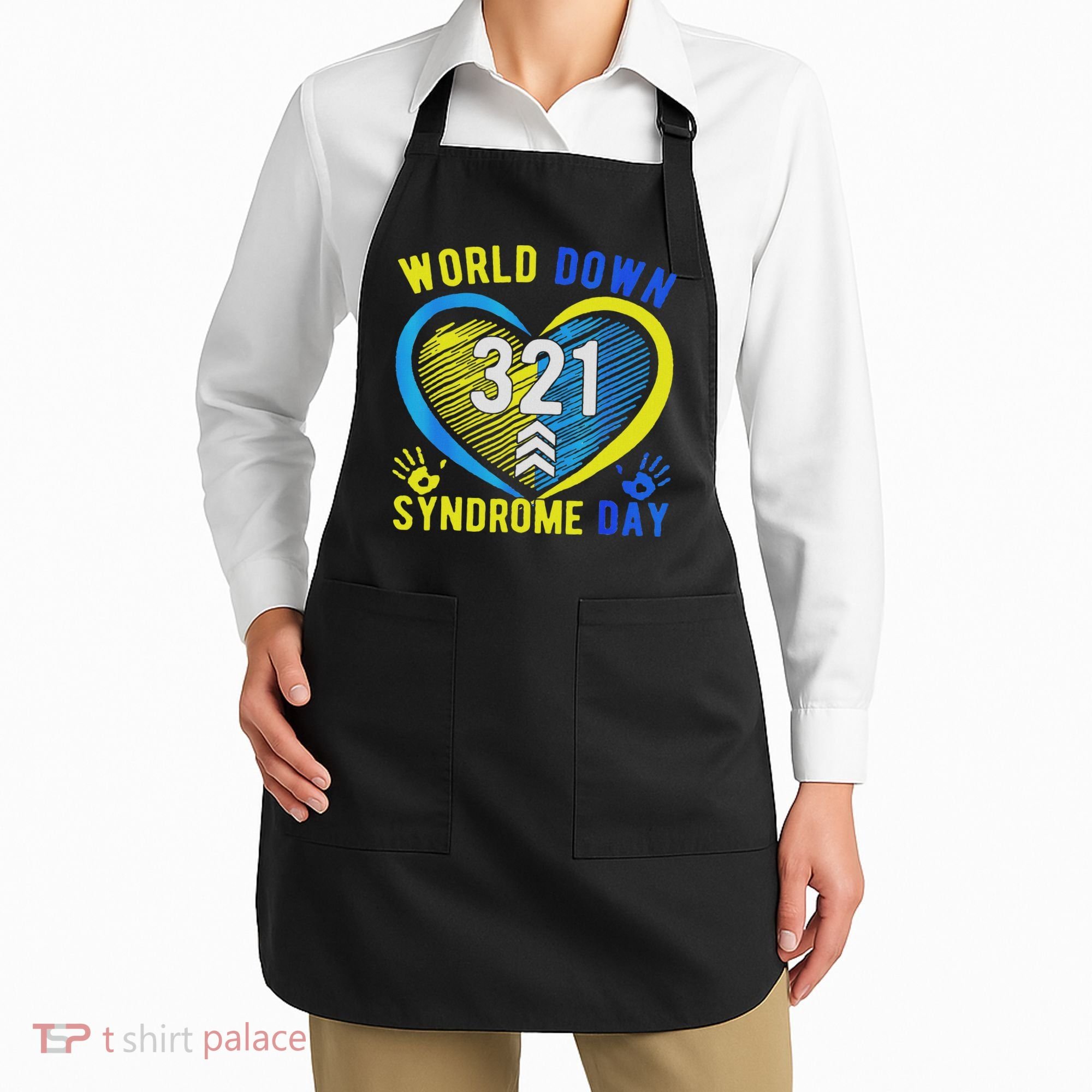 Blue Yellow Heart 21 World Down Syndrome Awareness Day Apron
