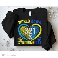 Blue Yellow Heart 21 World Down Syndrome Awareness Day Sweatshirt thumb 2