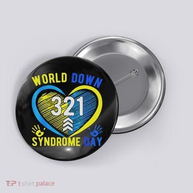Blue Yellow Heart 21 World Down Syndrome Awareness Day Button