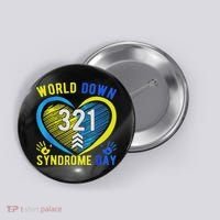 Blue Yellow Heart 21 World Down Syndrome Awareness Day Button thumb 0