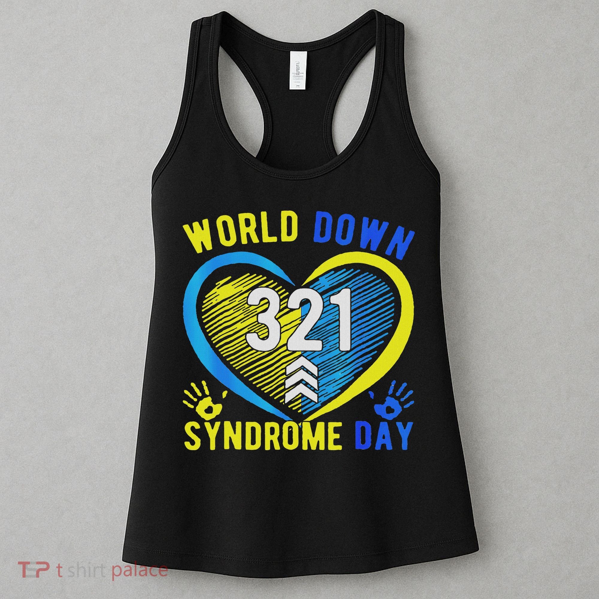 Blue Yellow Heart 21 World Down Syndrome Awareness Day Women's Tank Top