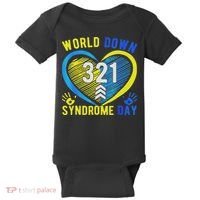 Blue Yellow Heart 21 World Down Syndrome Awareness Day Baby Bodysuit thumb 0