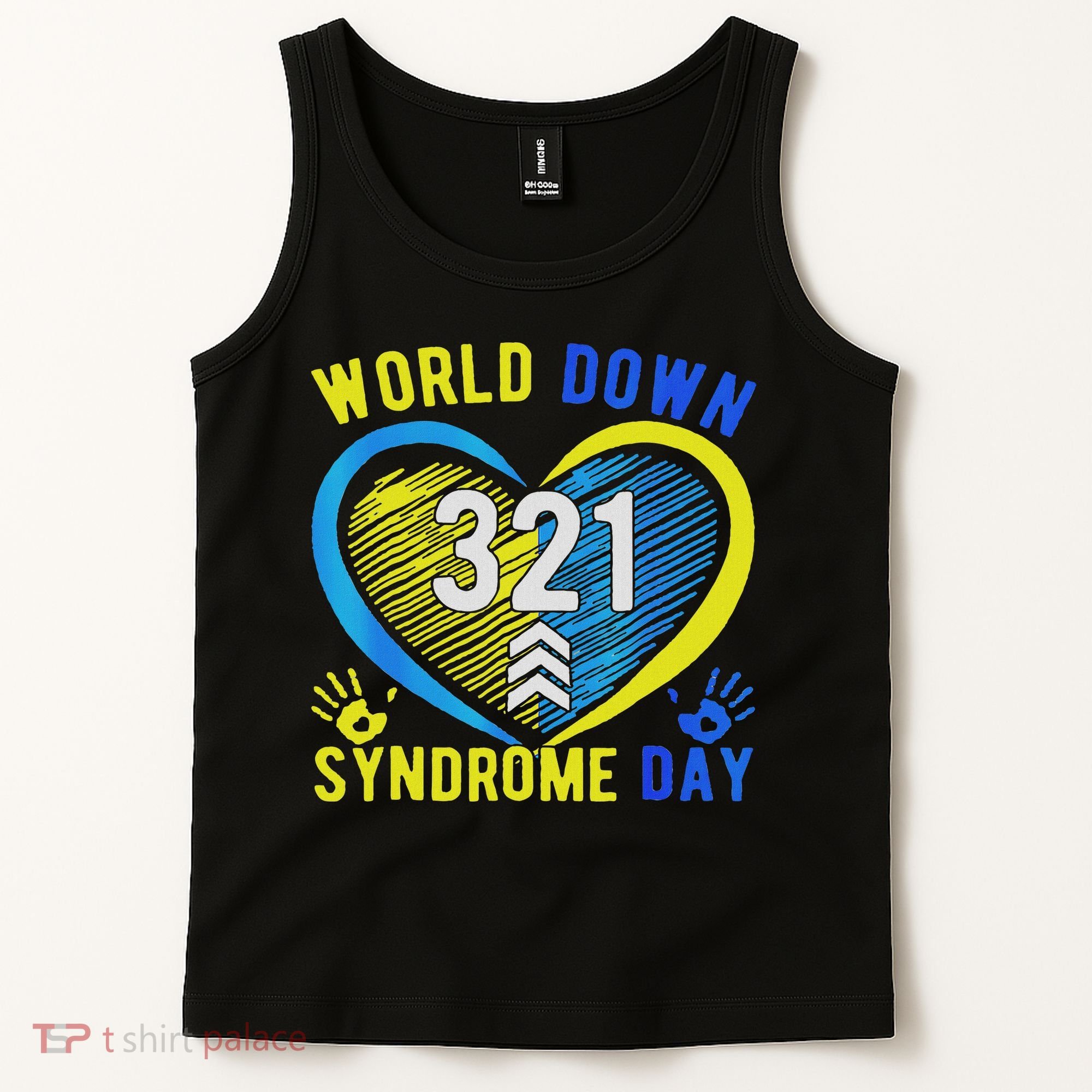 Blue Yellow Heart 21 World Down Syndrome Awareness Day Tank Top