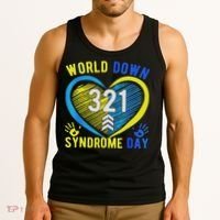 Blue Yellow Heart 21 World Down Syndrome Awareness Day Tank Top thumb 3