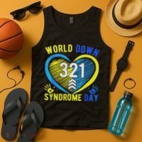 Blue Yellow Heart 21 World Down Syndrome Awareness Day Tank Top thumb 4