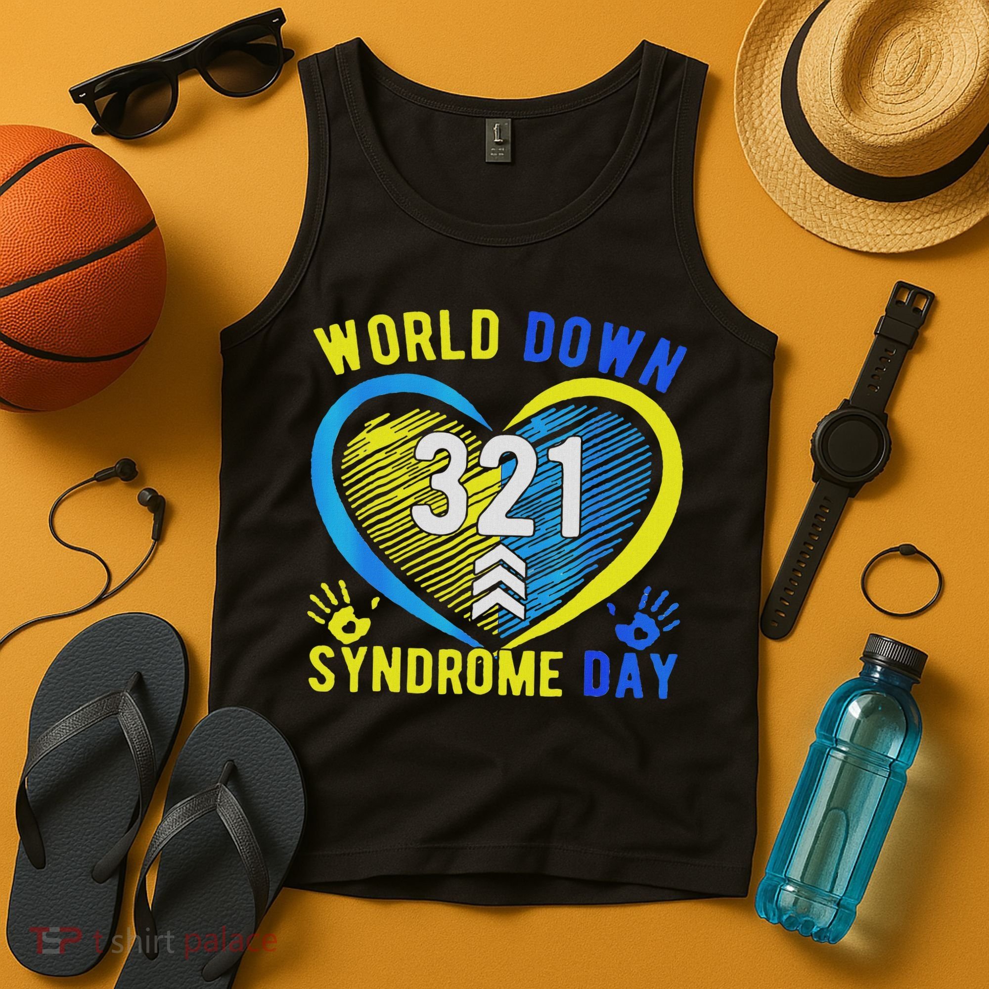 Blue Yellow Heart 21 World Down Syndrome Awareness Day Tank Top