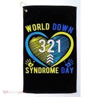 Blue Yellow Heart 21 World Down Syndrome Awareness Day Golf Towel thumb 0