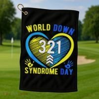 Blue Yellow Heart 21 World Down Syndrome Awareness Day Golf Towel thumb 1